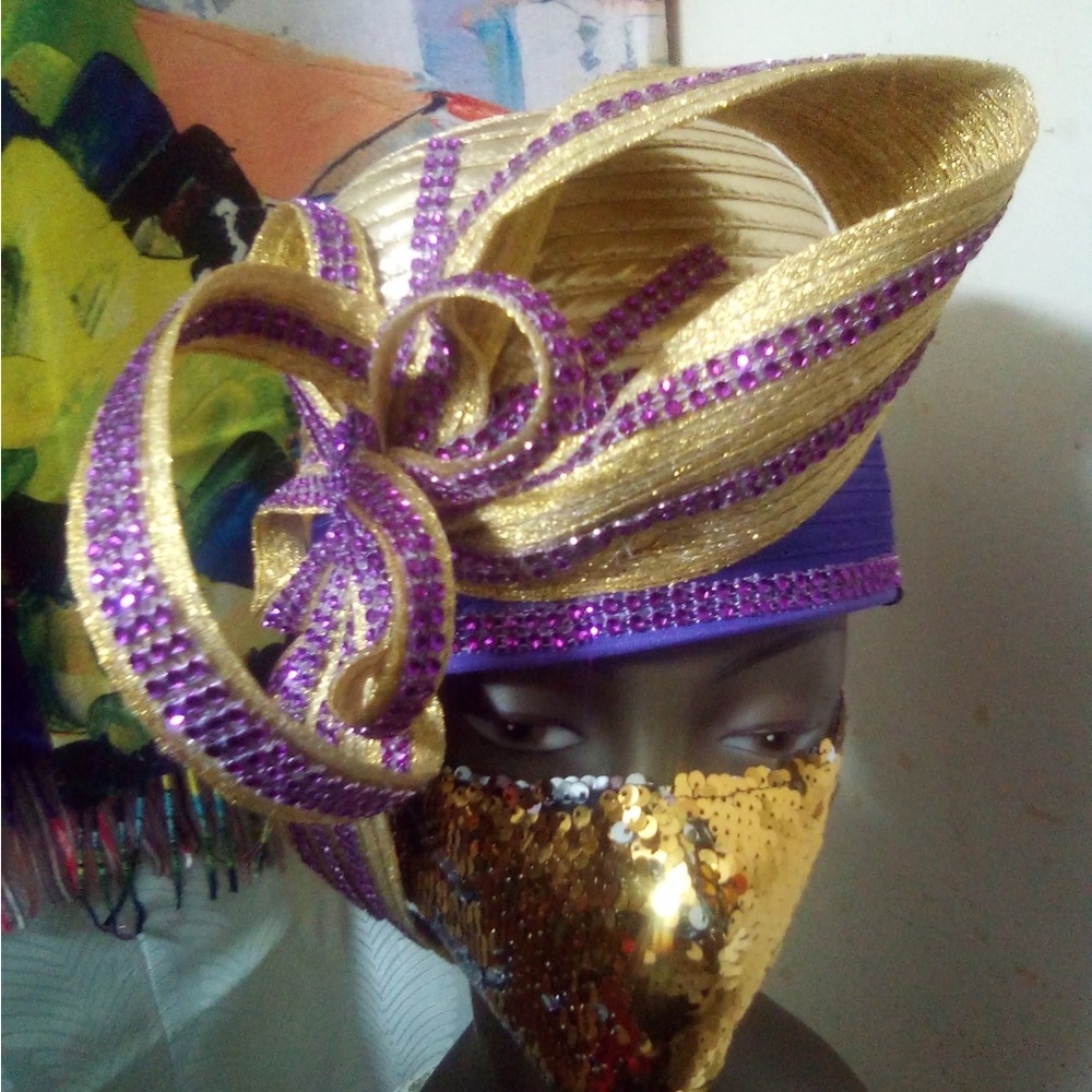 Gold and Purple Fascinator with Dramatic Brim